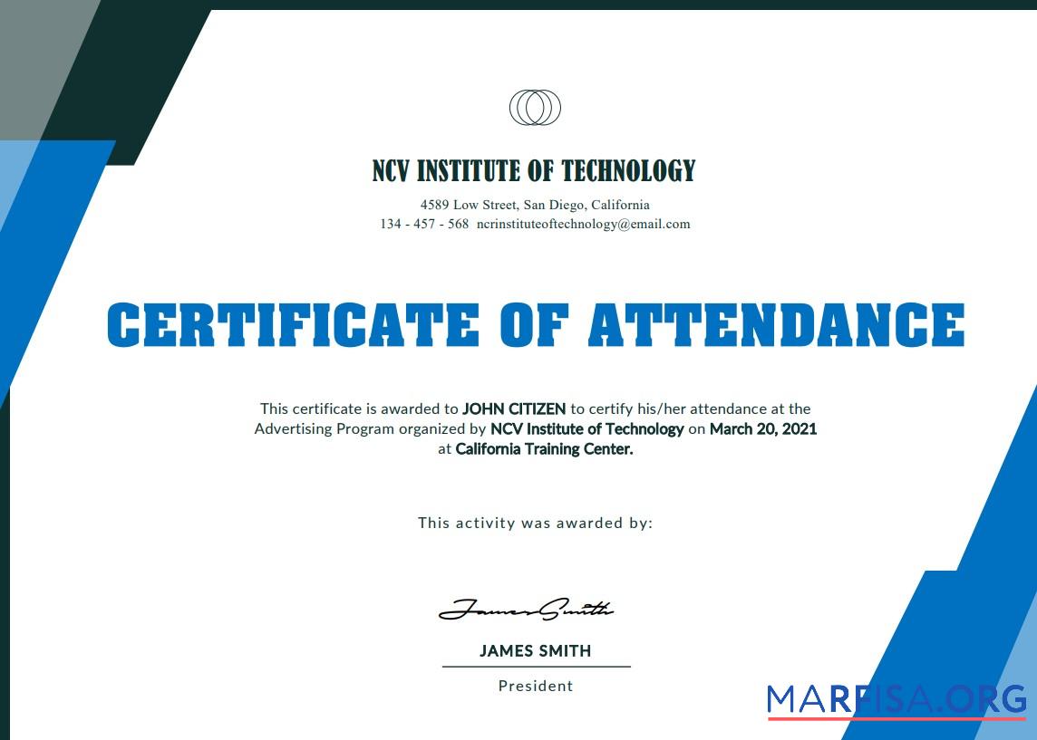 Printable USA NCV Institute of Technology Event Cert template